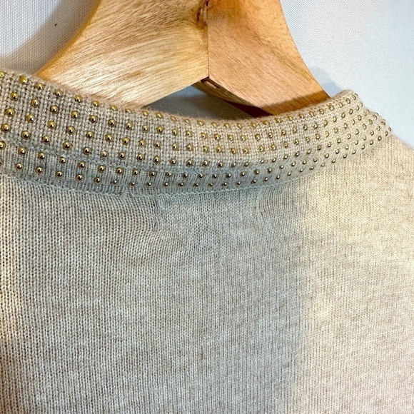 Merona Knit Tan Long Sleeve Peter Pan Gold Studded Embellished Collar Sweater XS - Picture 5 of 13